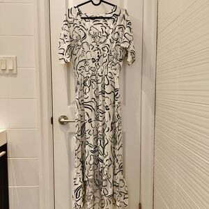 Anthropologie Abel The Label White & Black Floral Maxi Dress